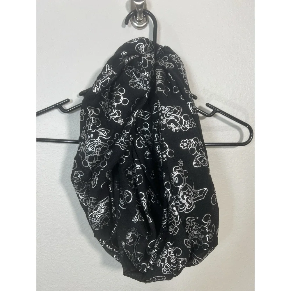 Disney Parks Classic Black Silver Mickey Minnie Scarf Infinity Excellent Artsy